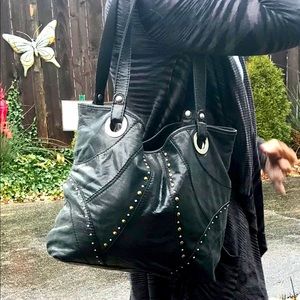 Fossil distressed patchwork studded leather tote